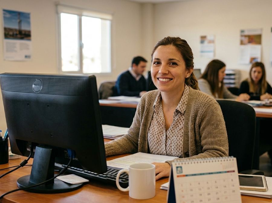 Paciente sonriendo en su trabajo